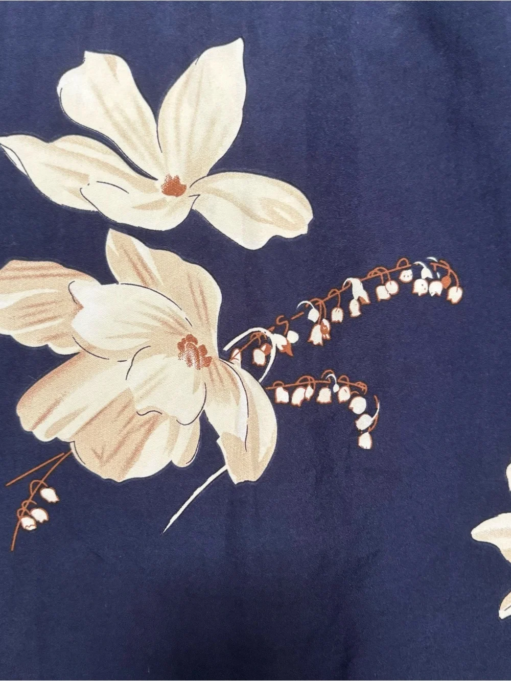 SHEIN Navy and Cream Floral Midi Skirt with Button Accents